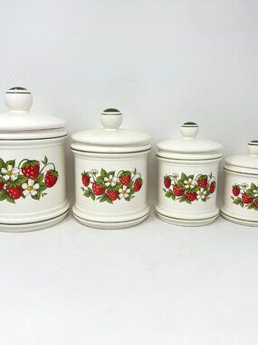 Vintage Sears Roebuck Strawberry Fields Pattern Canisters w/Lids Set of 4
